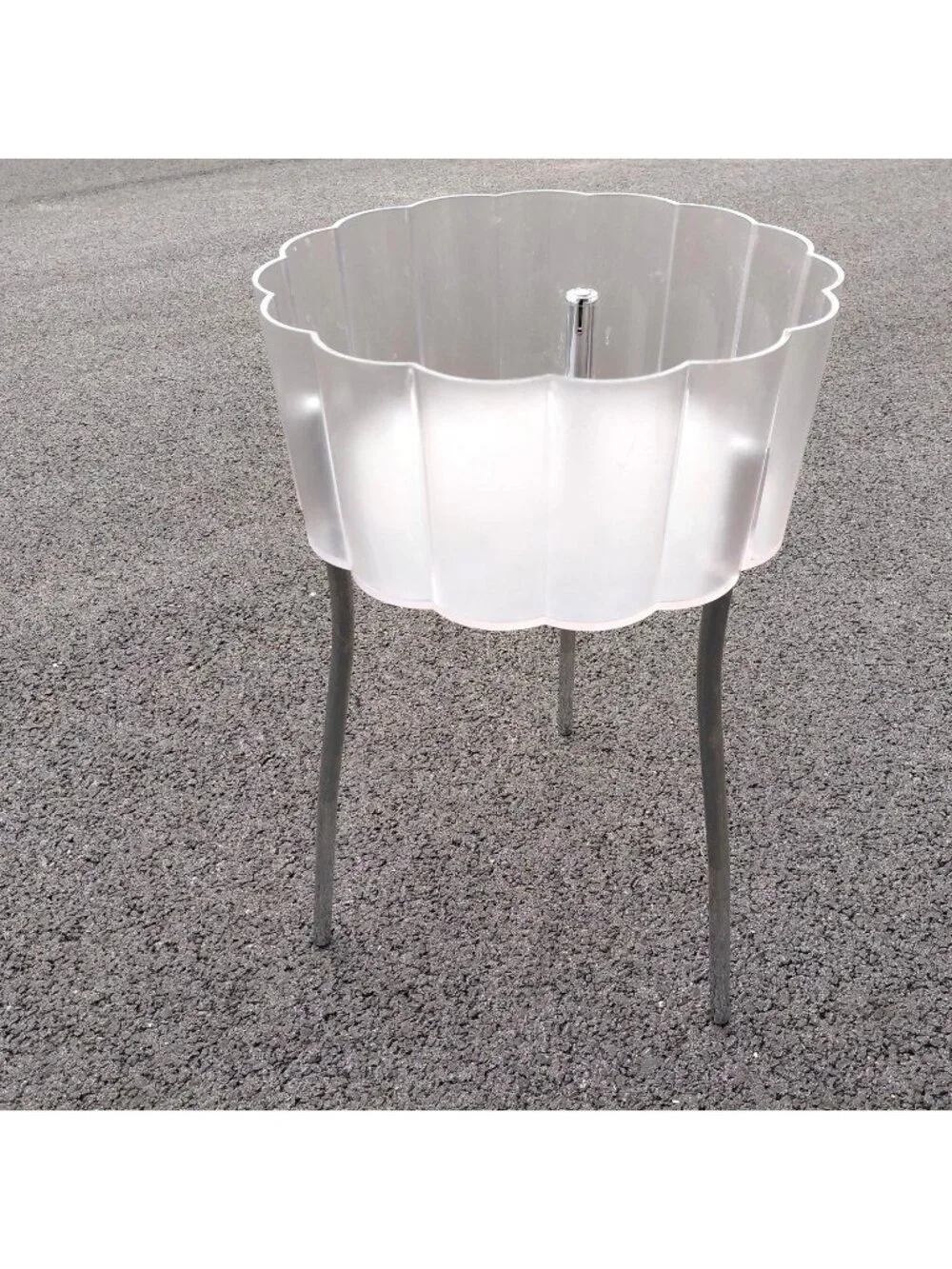 Vintage 90s IKEA Hattan Side Table Clear Plastic Three Metal Legs Indoor Outdoor